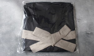 リネンワンピースエプロン 紺×生成り